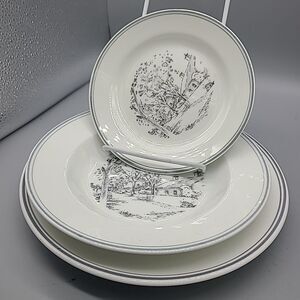 Gustavsberg Porcelain Set (3) Plates Stockholm Ben Porslin Sweden White Gray